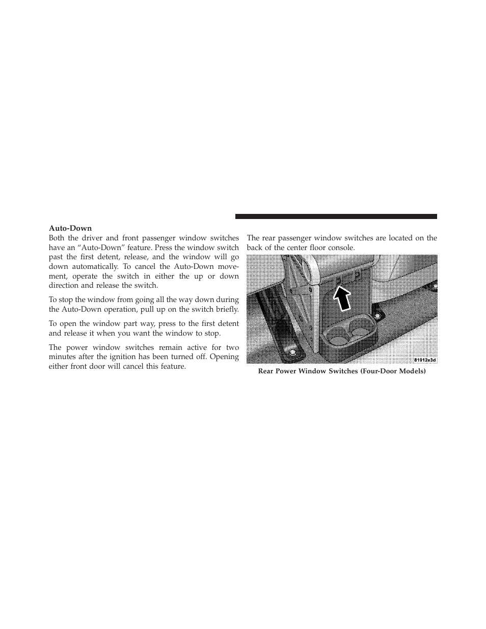 Rear power windows (four-door models only), Rear power windows, Four-door models only) | Jeep 2009 Wrangler - Owner Manual User Manual | Page 38 / 502