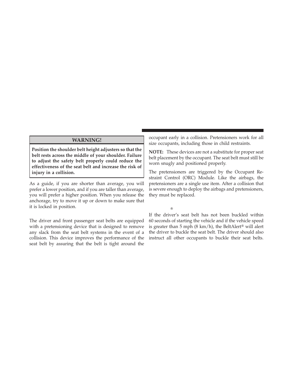 Seat belt pretensioners | Jeep 2009 Wrangler - Owner Manual User Manual | Page 48 / 502