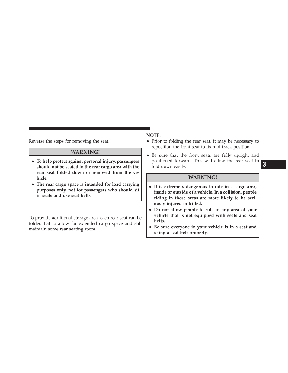 Replacing the rear seat — two door models, 60/40 split folding rear seat — four door models, Replacing the rear seat — two door | Models, 60/40 split folding rear seat — four door | Jeep 2009 Wrangler - Owner Manual User Manual | Page 93 / 502