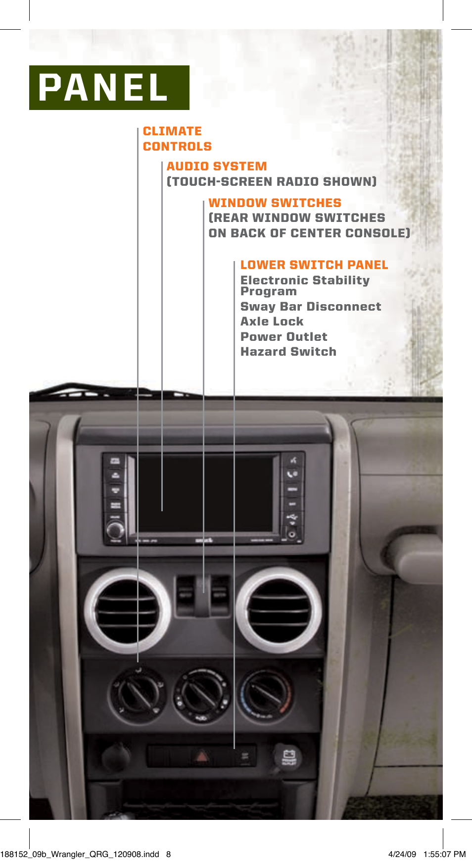 Instrument panel | Jeep 2009 Wrangler Unlimited - Quick Reference Guide User Manual | Page 7 / 12
