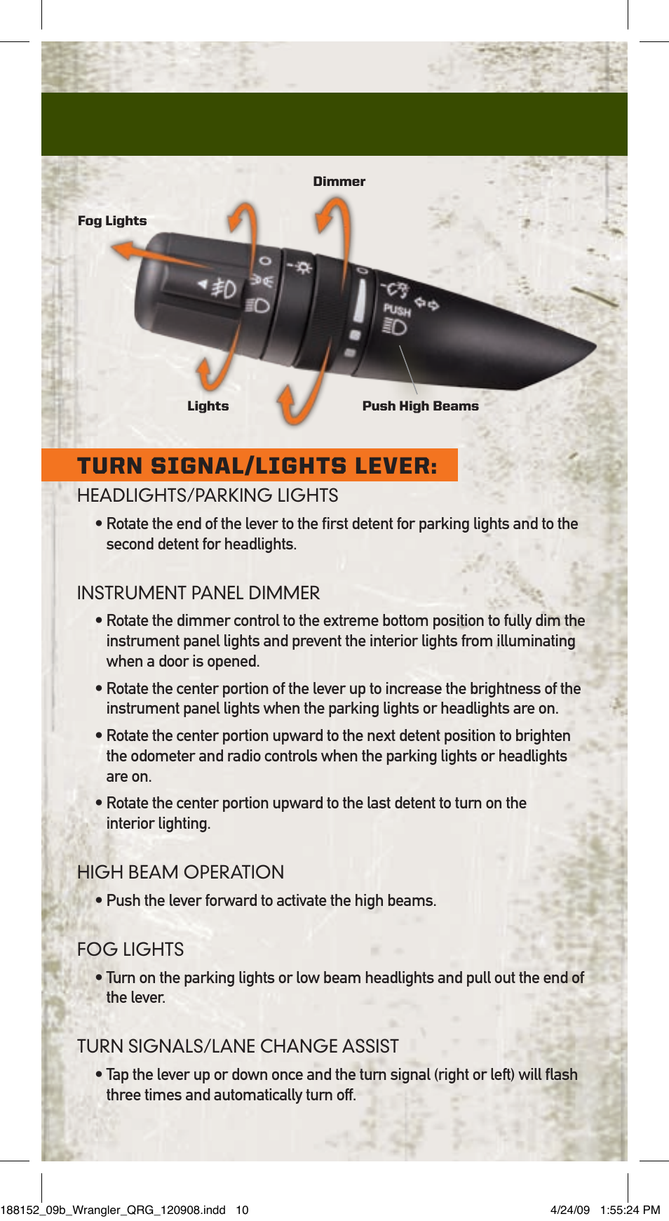 Turn signal/lights lever | Jeep 2009 Wrangler Unlimited - Quick Reference Guide User Manual | Page 9 / 12