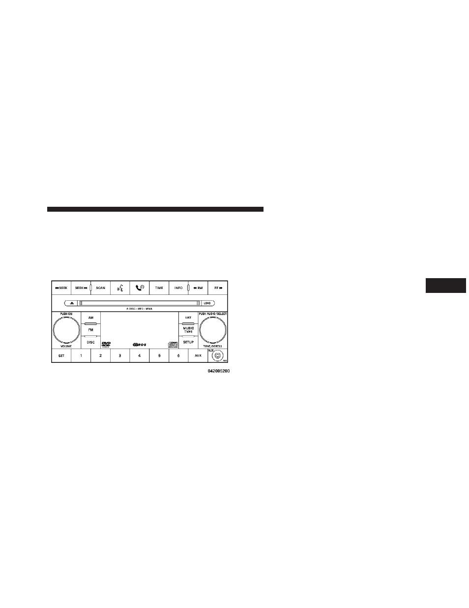 Operating instructions - radio mode, Sales code req — am/fm stereo radio, And 6–disc cd/dvd changer (mp3/wma aux jack) | Jeep 2009 Wrangler Unlimited - Owner Manual User Manual | Page 219 / 496