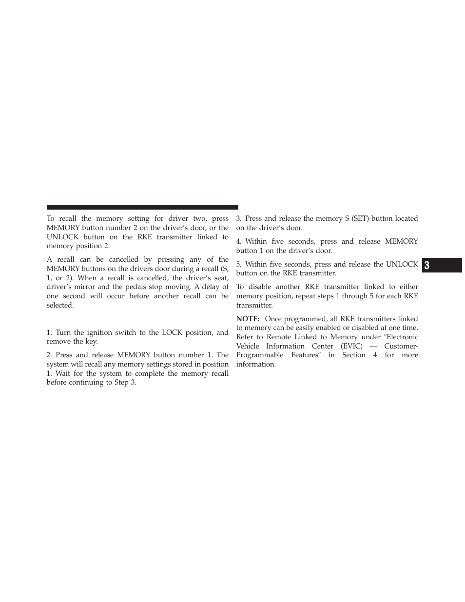 To disable a rke transmitter linked to memory, To disable a rke transmitter linked to, Memory | Jeep 2010 Commander - Owner Manual User Manual | Page 101 / 460