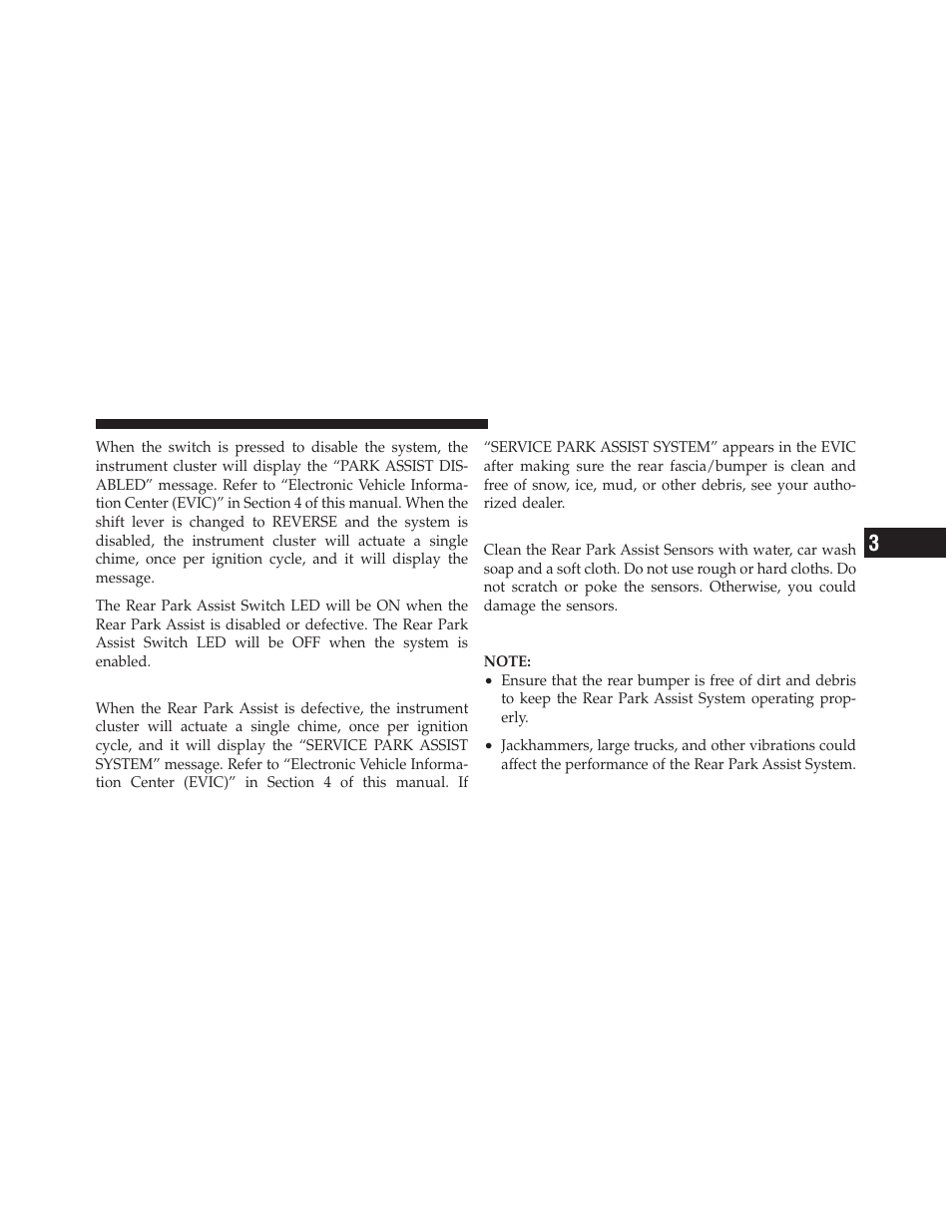 Service the rear park assist, Cleaning the rear park assist, System usage precautions | Jeep 2010 Commander - Owner Manual User Manual | Page 125 / 460