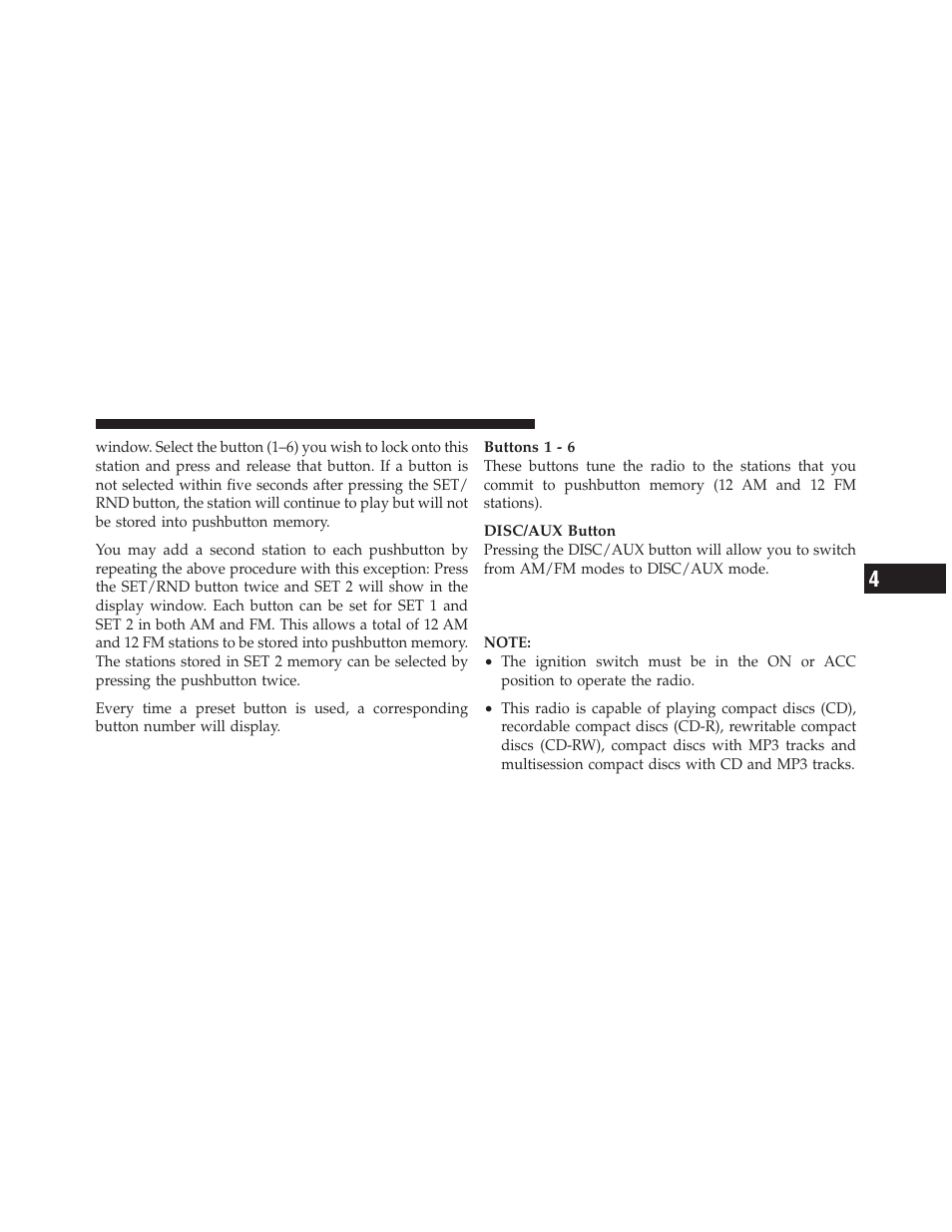 Operation instructions — cd mode for cd, And mp3 audio play | Jeep 2010 Commander - Owner Manual User Manual | Page 203 / 460