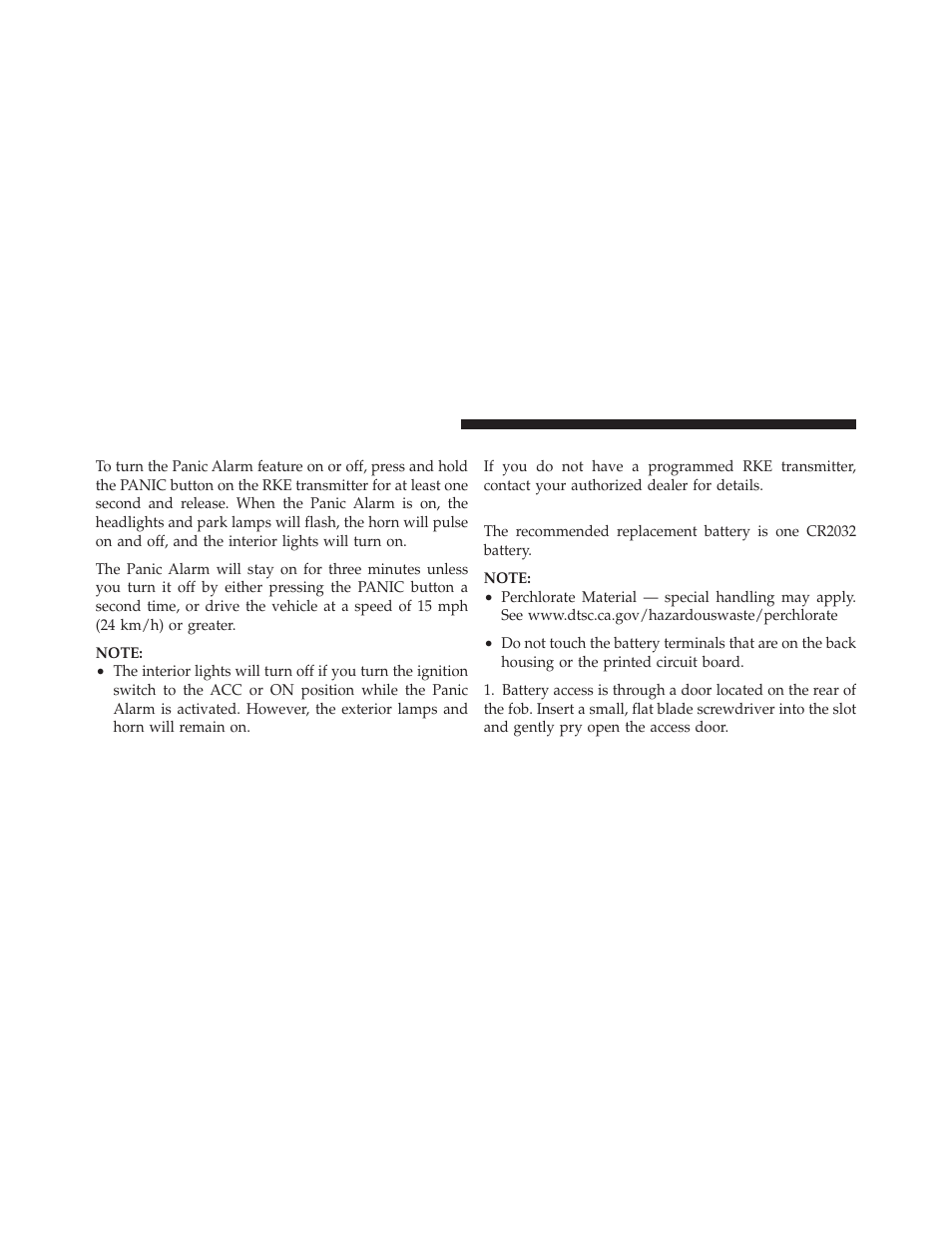 Using the panic alarm, Programming additional transmitters, Transmitter battery service | Jeep 2010 Commander - Owner Manual User Manual | Page 24 / 460