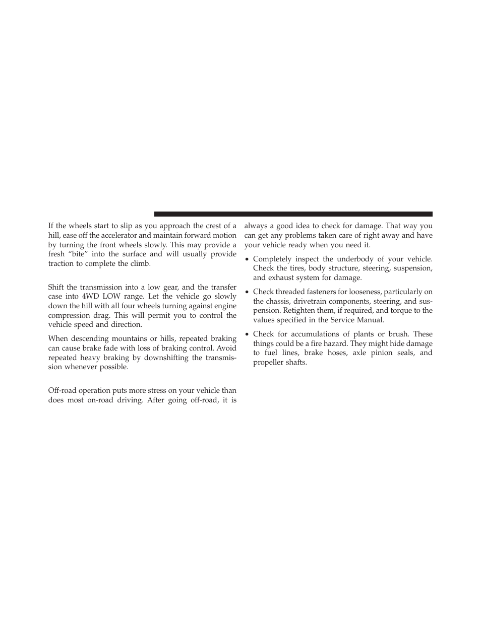 Traction downhill, After driving off-road | Jeep 2010 Commander - Owner Manual User Manual | Page 264 / 460