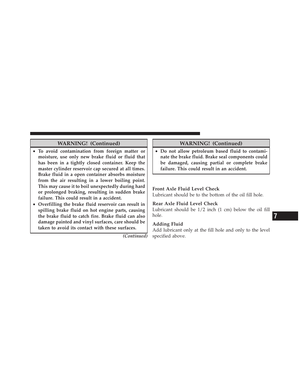 Front/rear axle fluid | Jeep 2010 Commander - Owner Manual User Manual | Page 381 / 460