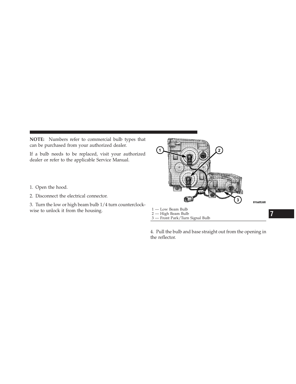 Bulb replacement, Head lamp | Jeep 2010 Commander - Owner Manual User Manual | Page 401 / 460