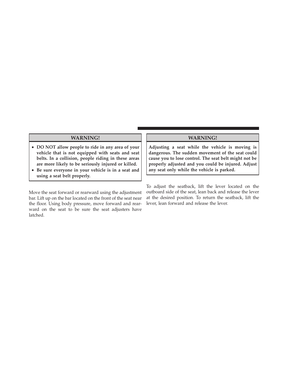 Front manual seat adjustment, Front seat adjustment — recline | Jeep 2010 Commander - Owner Manual User Manual | Page 86 / 460