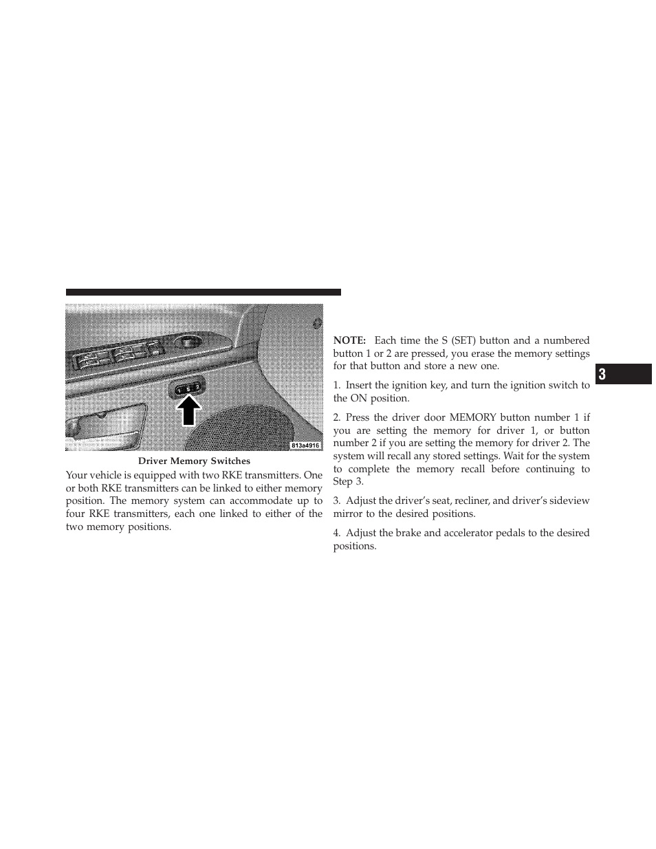 Setting memory positions and linking, Remote keyless entry transmitter to memory | Jeep 2010 Commander - Owner Manual User Manual | Page 99 / 460
