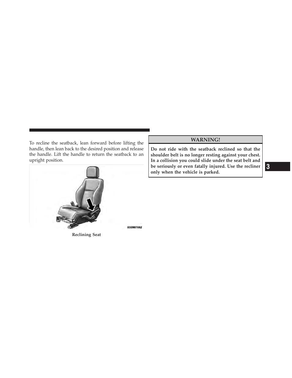 Driver's seatback recline, Driver’s seatback recline | Jeep 2010 Compass - Owner Manual User Manual | Page 130 / 474