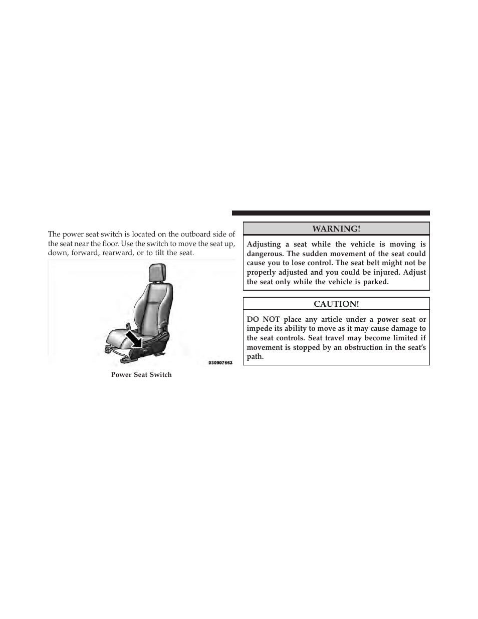 Six-way power seats — if equipped | Jeep 2010 Compass - Owner Manual User Manual | Page 131 / 474