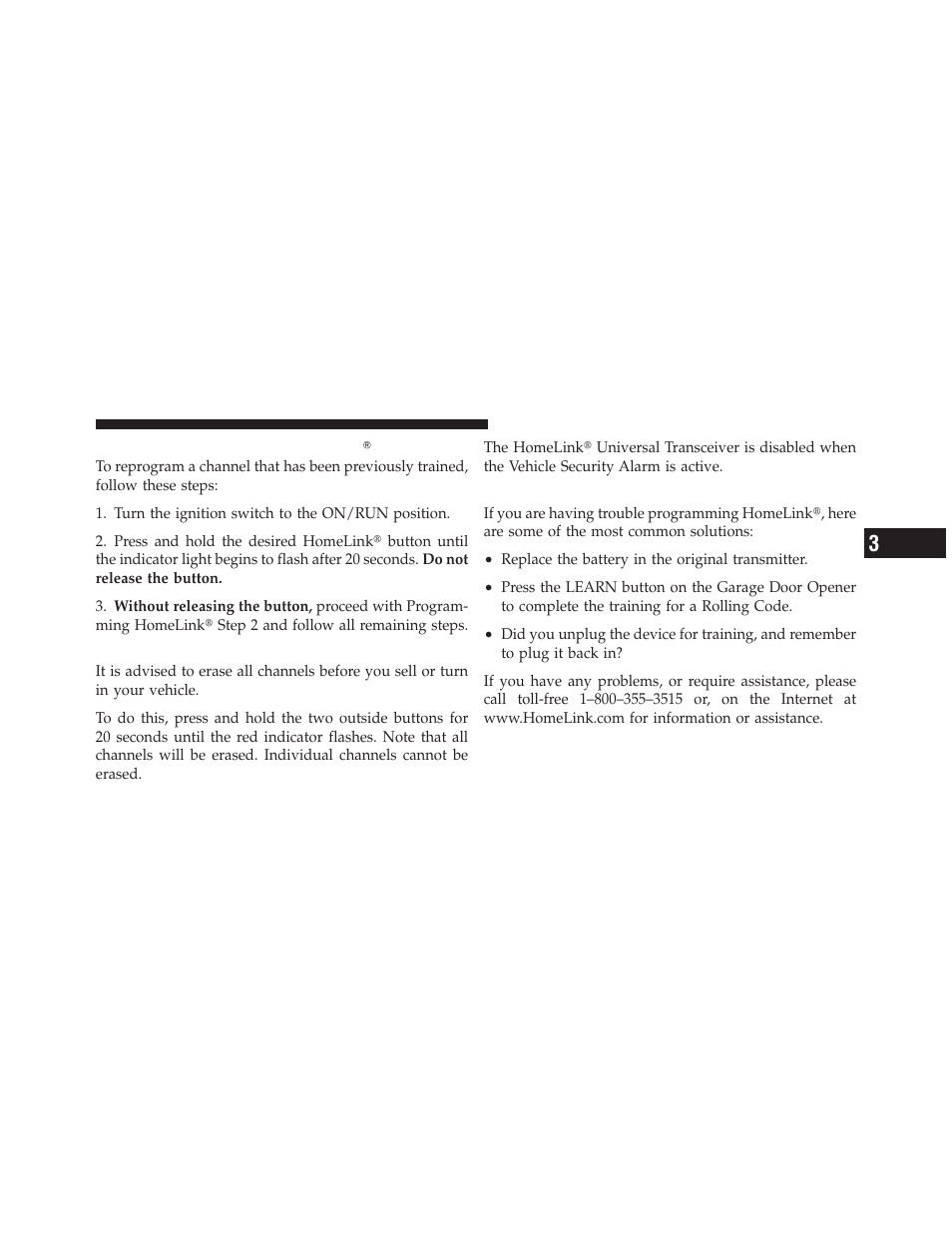 Reprogramming a single homelink button, Security, Troubleshooting tips | Reprogramming a single, Homelink, Button | Jeep 2010 Compass - Owner Manual User Manual | Page 158 / 474