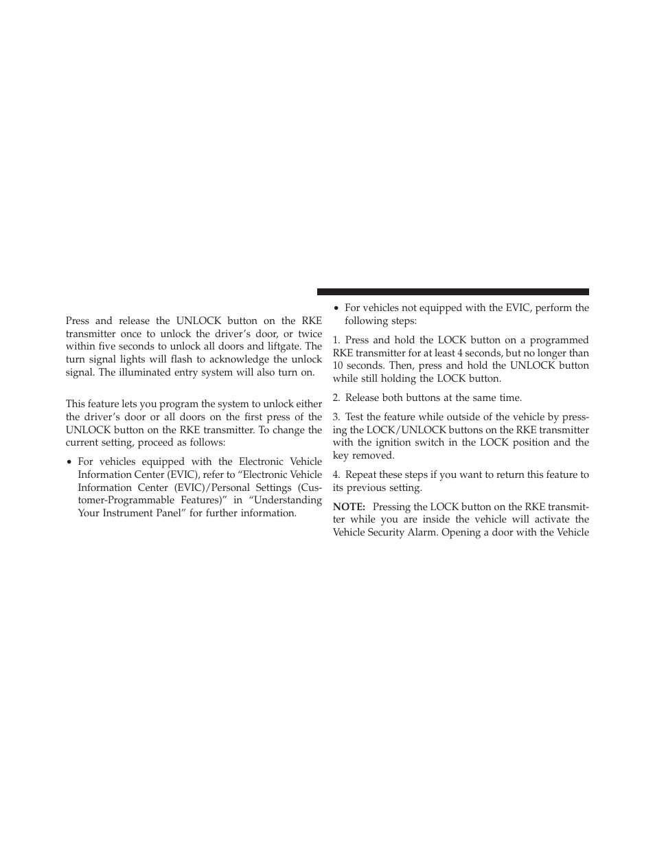 To unlock the doors and liftgate, Remote key unlock, driver door/all first press, Remote key unlock, driver door/all first | Press | Jeep 2010 Compass - Owner Manual User Manual | Page 21 / 474
