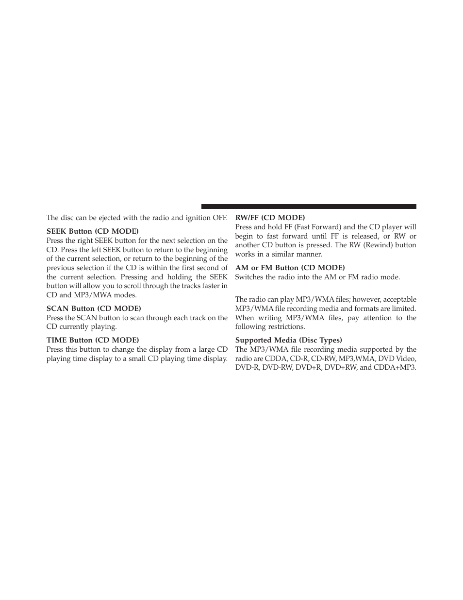 Notes on playing mp3/wma files | Jeep 2010 Compass - Owner Manual User Manual | Page 217 / 474