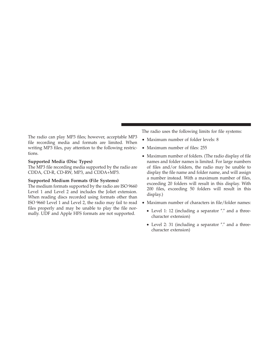 Notes on playing mp3 files | Jeep 2010 Compass - Owner Manual User Manual | Page 233 / 474