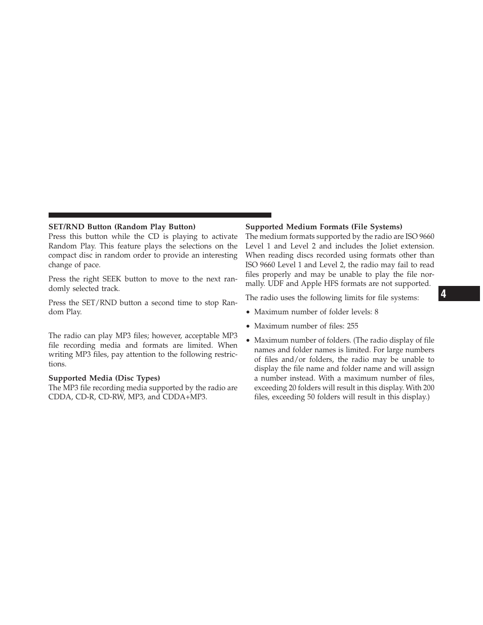 Notes on playing mp3 files | Jeep 2010 Compass - Owner Manual User Manual | Page 244 / 474