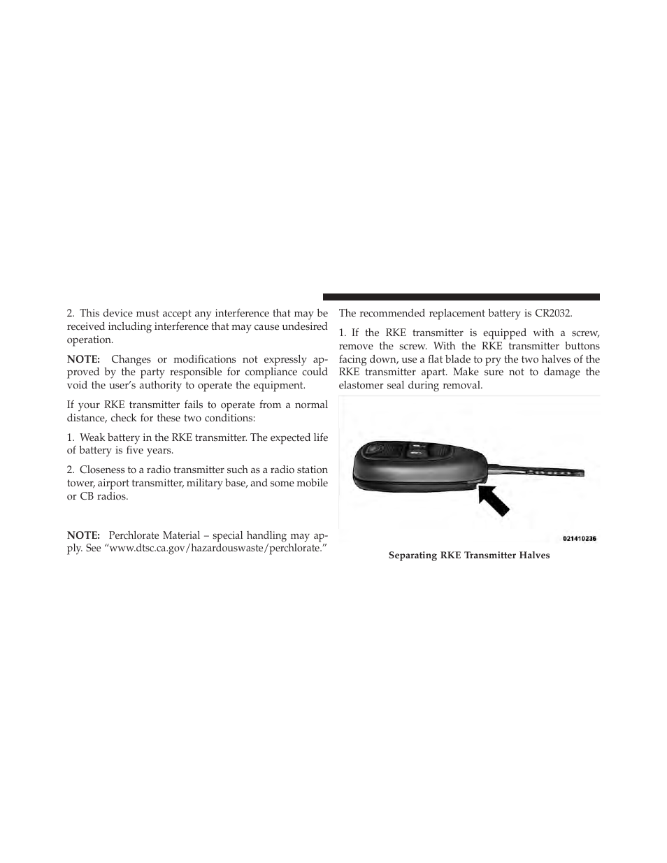 Transmitter battery replacement | Jeep 2010 Compass - Owner Manual User Manual | Page 25 / 474