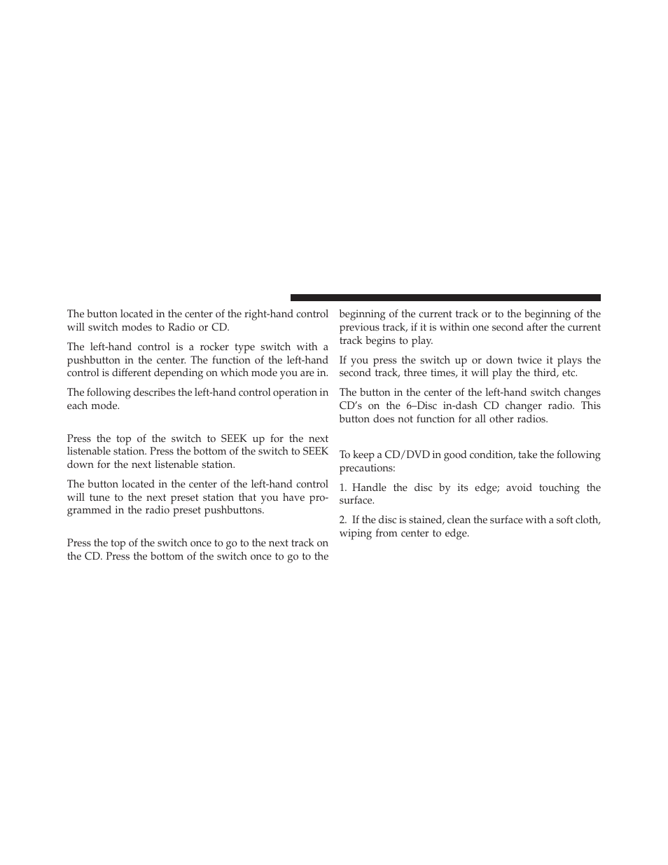 Radio operation, Cd player, Cd/dvd disc maintenance | Jeep 2010 Compass - Owner Manual User Manual | Page 259 / 474