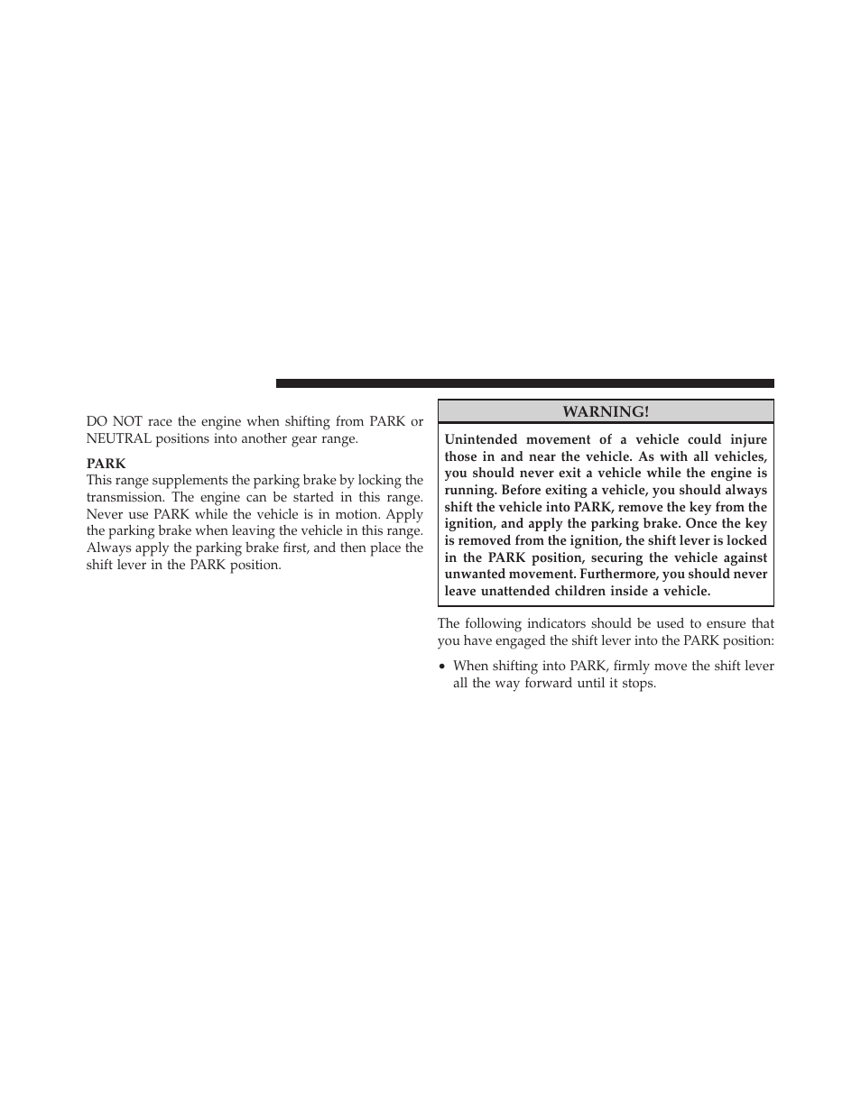 Gear ranges | Jeep 2010 Compass - Owner Manual User Manual | Page 285 / 474
