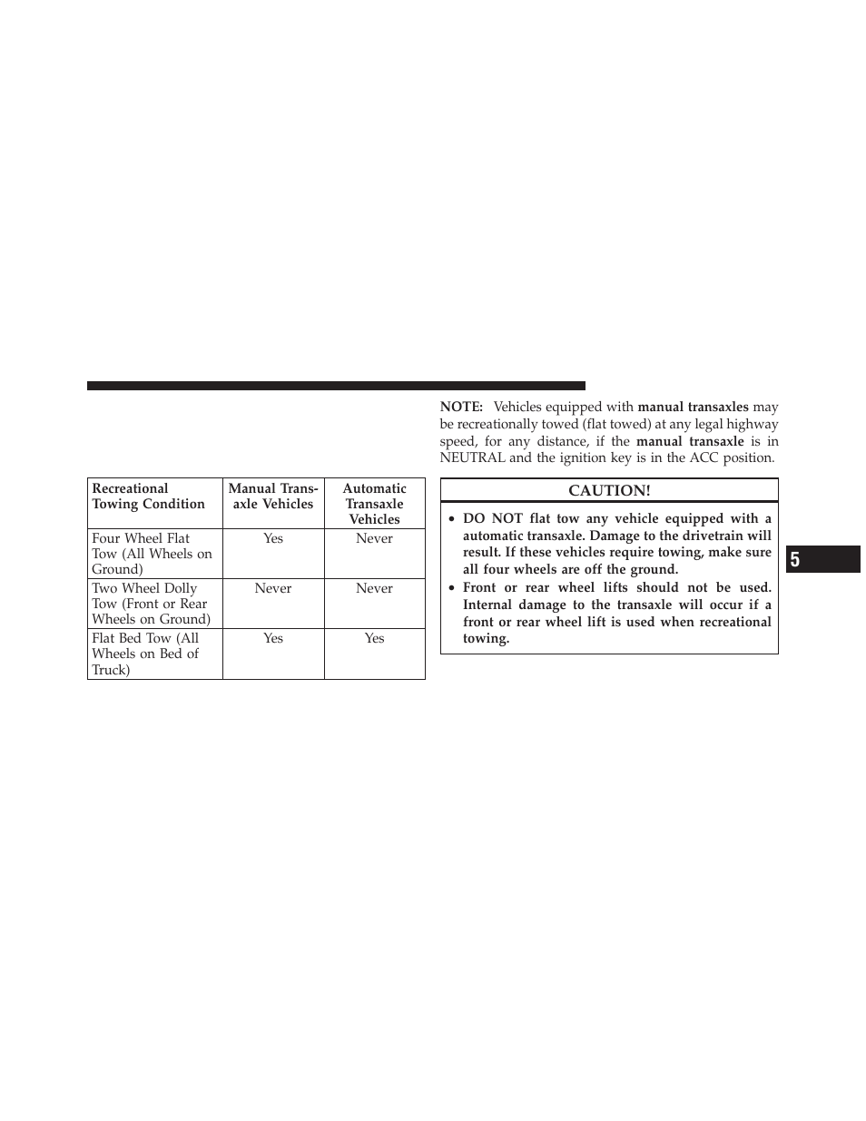 Recreational towing (behind motorhome, etc.), Recreational towing, Behind motorhome, etc.) | Towing this vehicle behind another vehicle, Flat towing with all four wheels on the ground) | Jeep 2010 Compass - Owner Manual User Manual | Page 356 / 474