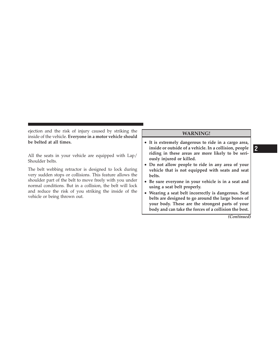 Lap/shoulder belts | Jeep 2010 Compass - Owner Manual User Manual | Page 40 / 474