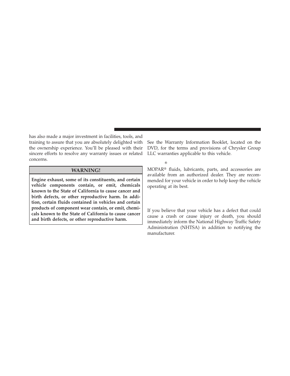 Warranty information (u.s. vehicles only), Mopar parts, Reporting safety defects | In the 50 united states and washington, d.c, Mopar௡ parts, In the 50 united states and, Washington, d.c | Jeep 2010 Compass - Owner Manual User Manual | Page 451 / 474