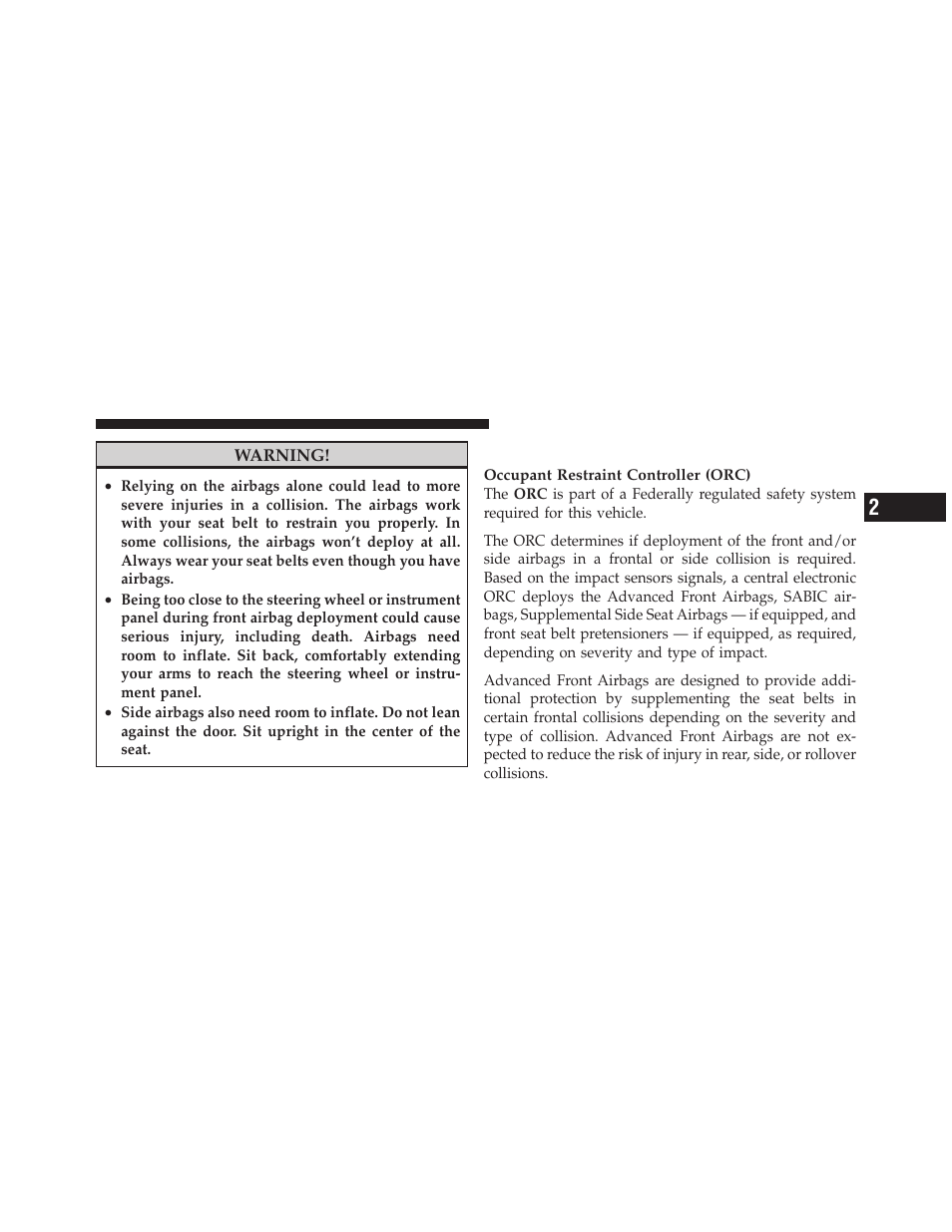 Airbag deployment sensors and controls | Jeep 2010 Compass - Owner Manual User Manual | Page 64 / 474