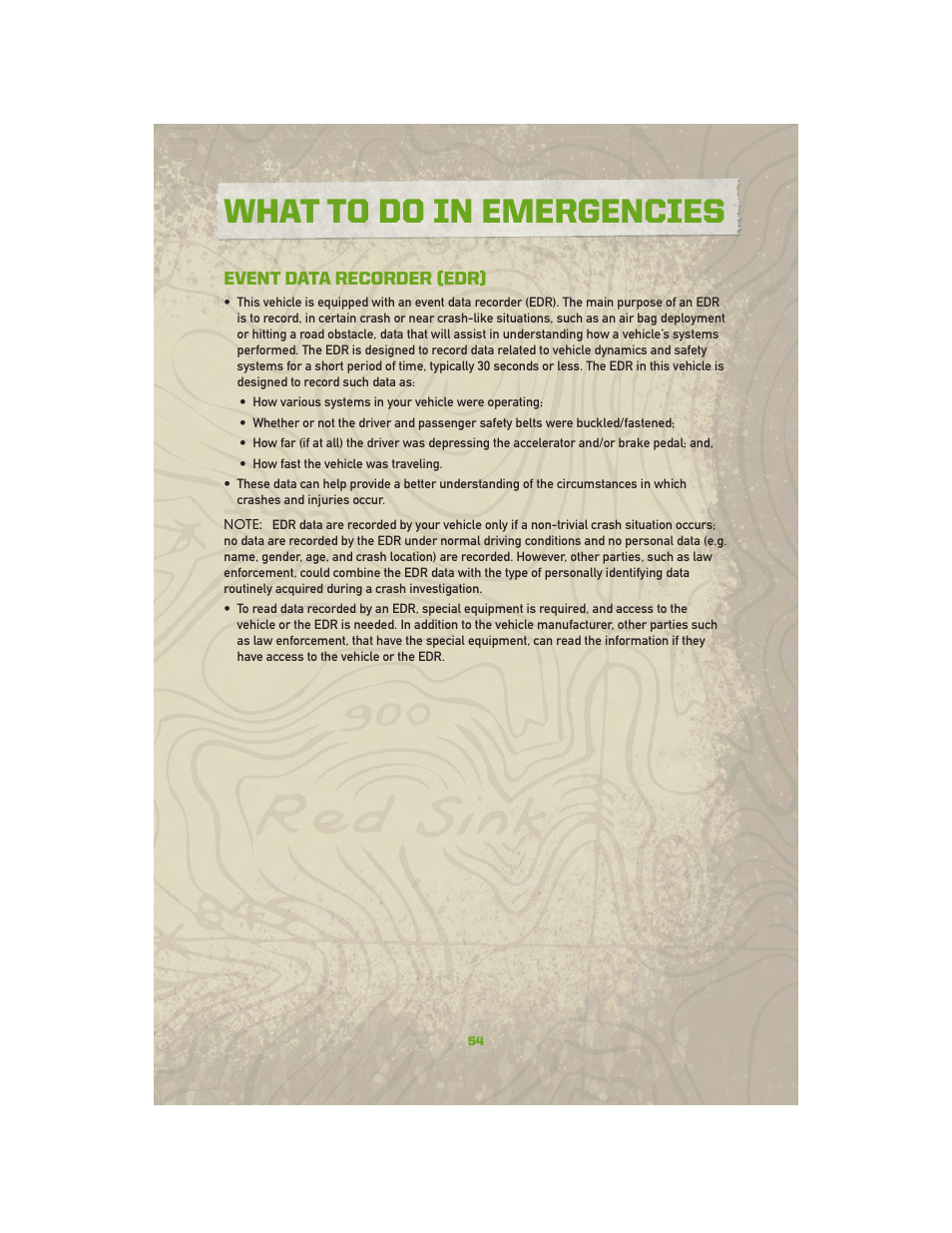 Event data recorder (edr), What to do in emergencies | Jeep 2010 Compass - User Guide User Manual | Page 56 / 76