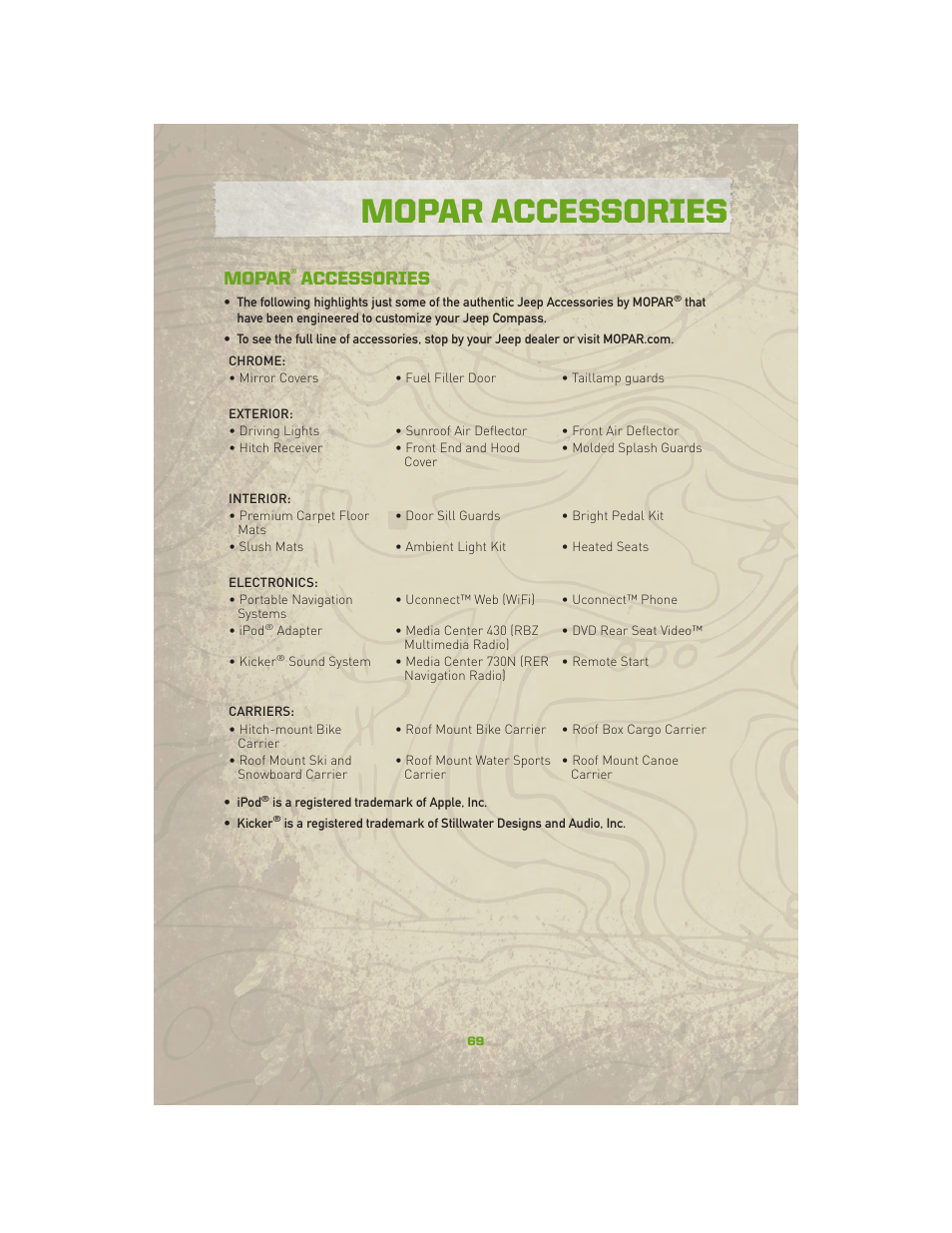 Mopar accessories, Mopar® accessories, Mopar | Accessories | Jeep 2010 Compass - User Guide User Manual | Page 71 / 76