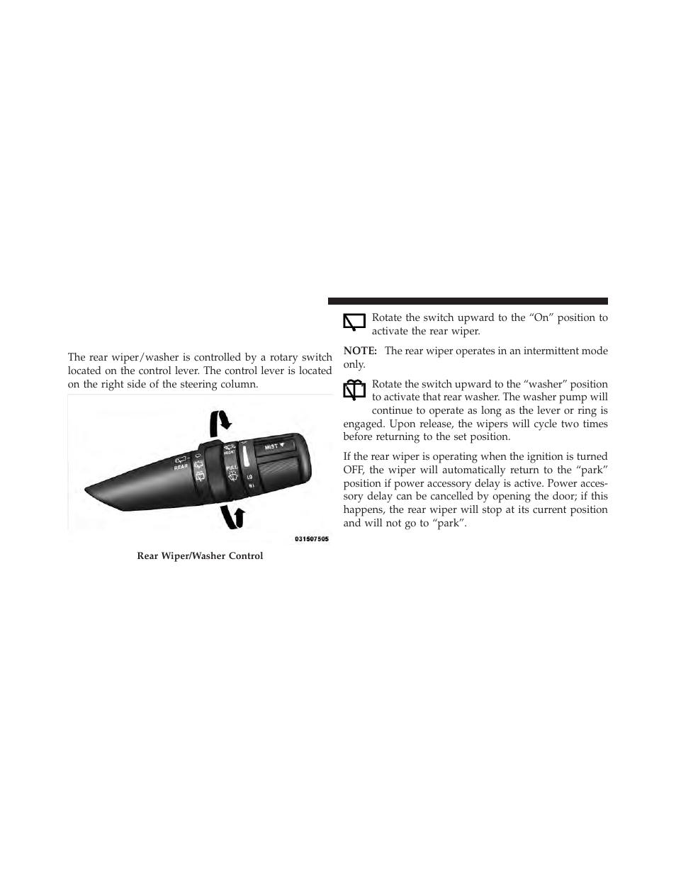 Rear window features, Rear window wiper/washer | Jeep 2010 Grand Cherokee - Owner Manual User Manual | Page 149 / 466