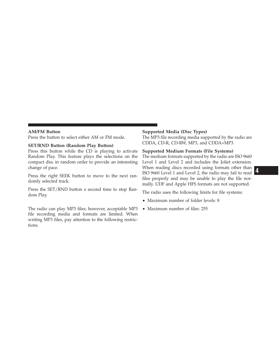 Notes on playing mp3 files | Jeep 2010 Grand Cherokee - Owner Manual User Manual | Page 206 / 466