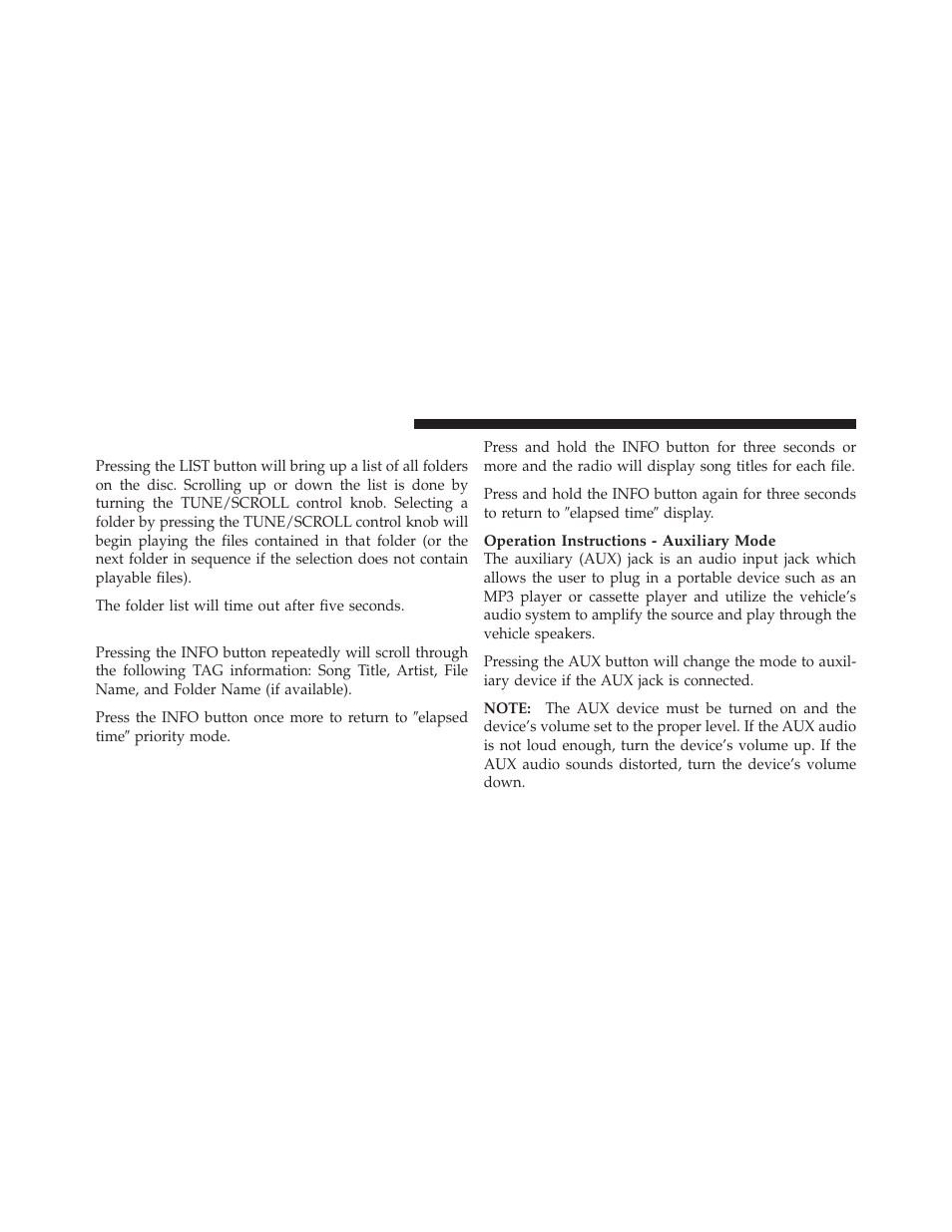 List button (cd mode for mp3 play), Info button (cd mode for mp3 play) | Jeep 2010 Grand Cherokee - Owner Manual User Manual | Page 209 / 466