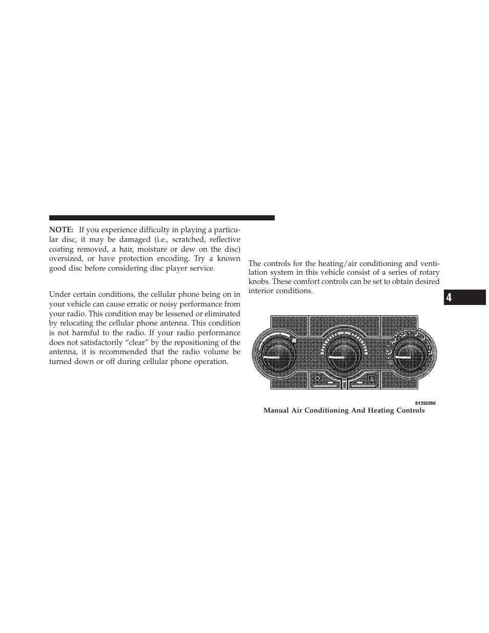 Radio operation and cellular phones, Climate controls, Manual air conditioning and heating | System — if equipped | Jeep 2010 Grand Cherokee - Owner Manual User Manual | Page 222 / 466