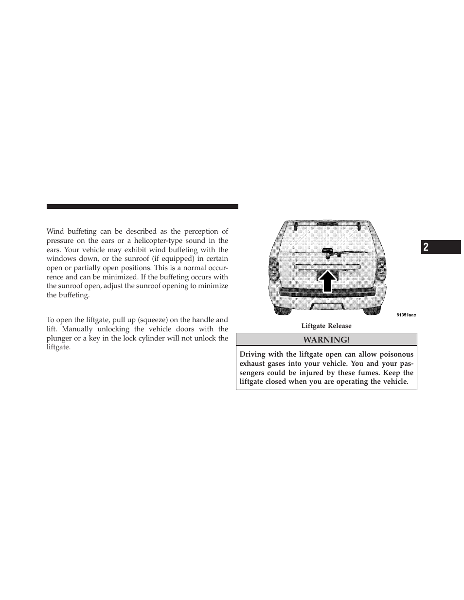 Wind buffeting, Liftgate | Jeep 2010 Grand Cherokee - Owner Manual User Manual | Page 34 / 466