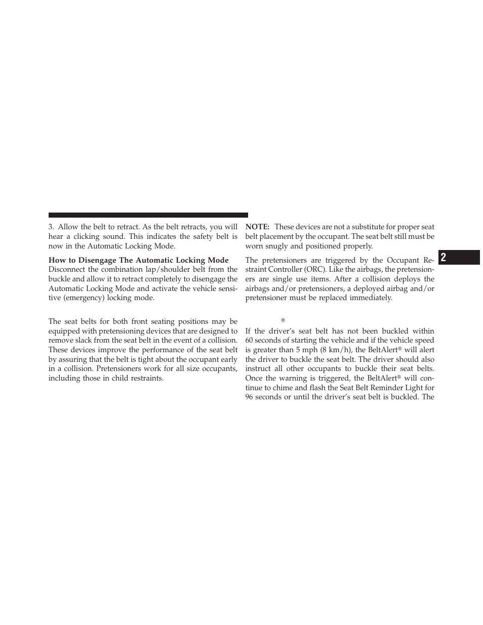 Seat belt pretensioners — if equipped, Enhanced seat belt use reminder system (beltalert), Enhanced seat belt use reminder system | Beltalert | Jeep 2010 Grand Cherokee - Owner Manual User Manual | Page 44 / 466