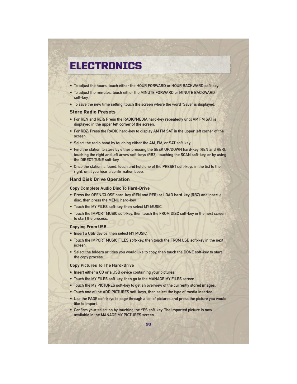Store radio presets, Hard disk drive operation, Electronics | Jeep 2010 Grand Cherokee SRT - User Guide User Manual | Page 32 / 84