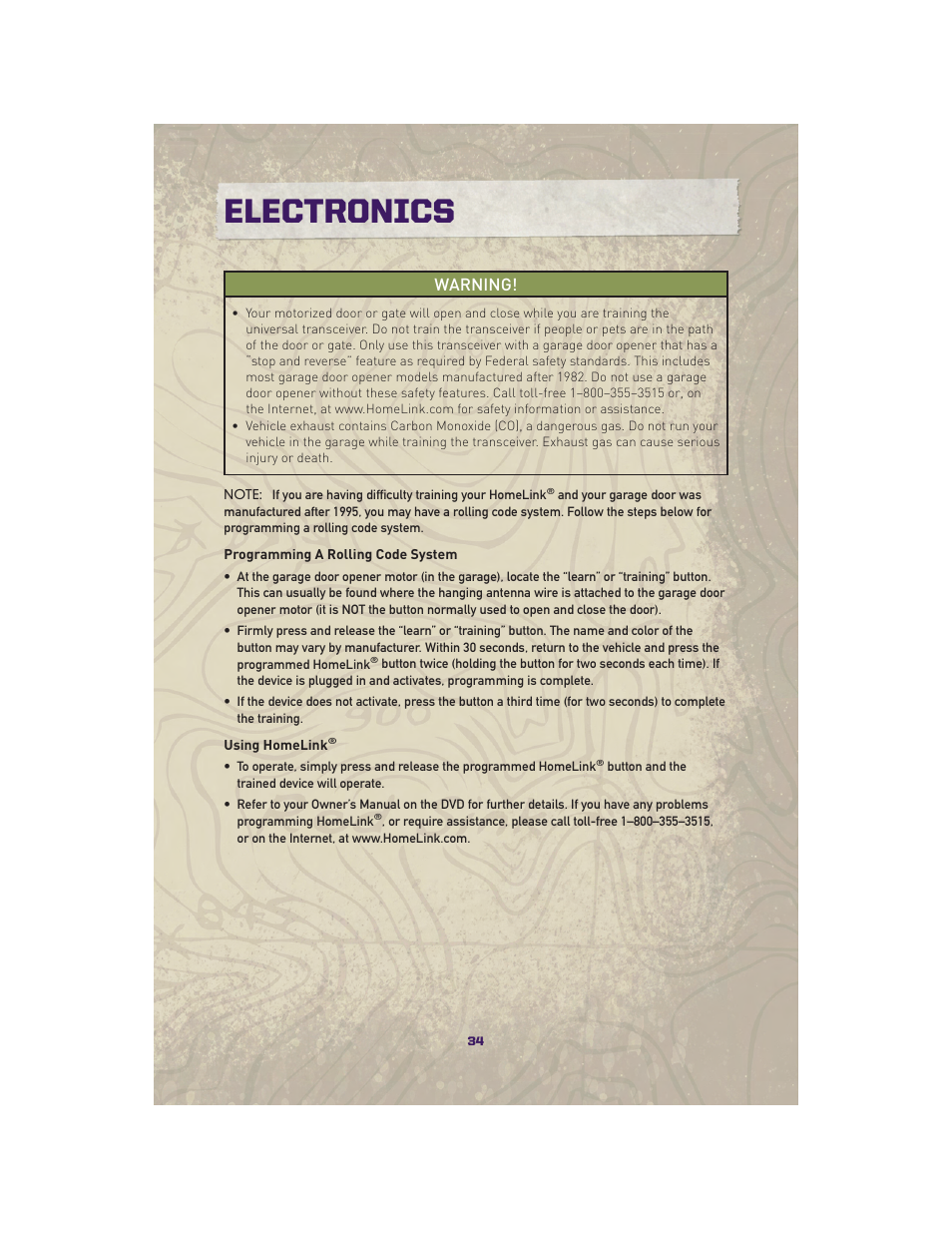 Electronics, Warning | Jeep 2010 Grand Cherokee SRT - User Guide User Manual | Page 36 / 84