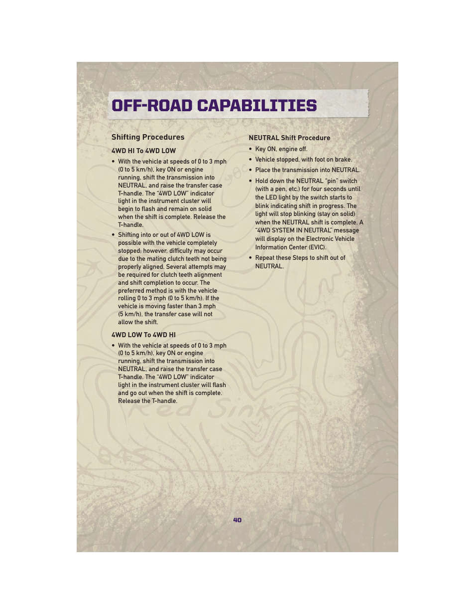 Shifting procedures, Off-road capabilities | Jeep 2010 Grand Cherokee SRT - User Guide User Manual | Page 42 / 84