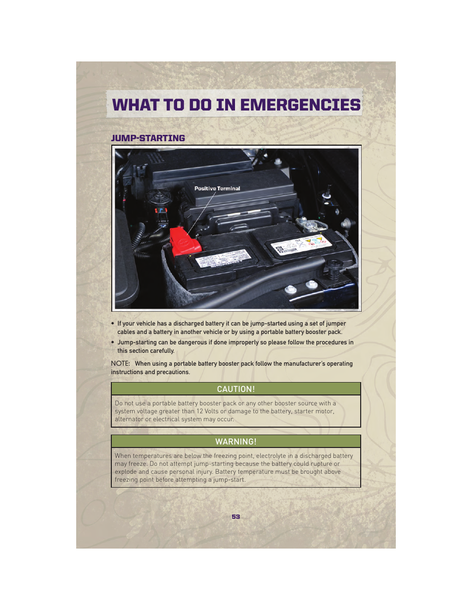 Jump-starting, What to do in emergencies | Jeep 2010 Grand Cherokee SRT - User Guide User Manual | Page 55 / 84