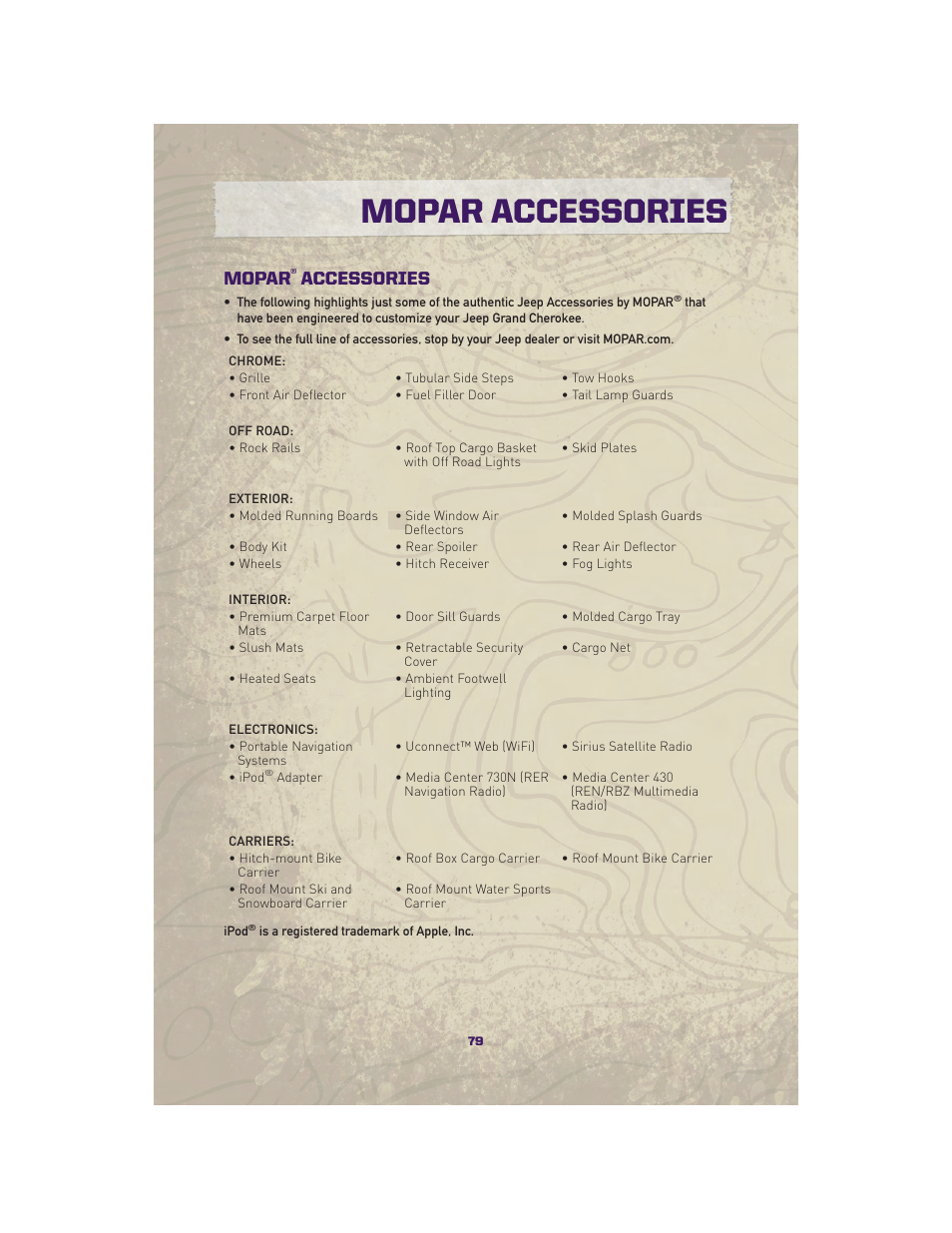 Mopar accessories, Mopar® accessories, Mopar | Accessories | Jeep 2010 Grand Cherokee SRT - User Guide User Manual | Page 81 / 84