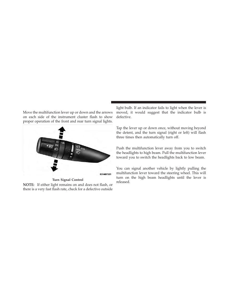 Turn signals, Lane change assist, High/low beam switch | Flash-to-pass | Jeep 2010 Grand Cherokee SRT - Owner Manual User Manual | Page 107 / 407