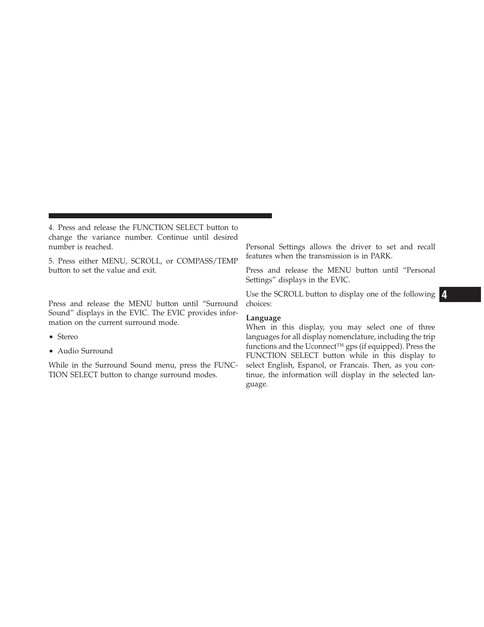 Personal settings (customer-programmable features), Driver-selectable surround sound (dss) – if, Equipped | Personal settings (customer-programmable, Features) | Jeep 2010 Grand Cherokee SRT - Owner Manual User Manual | Page 180 / 407