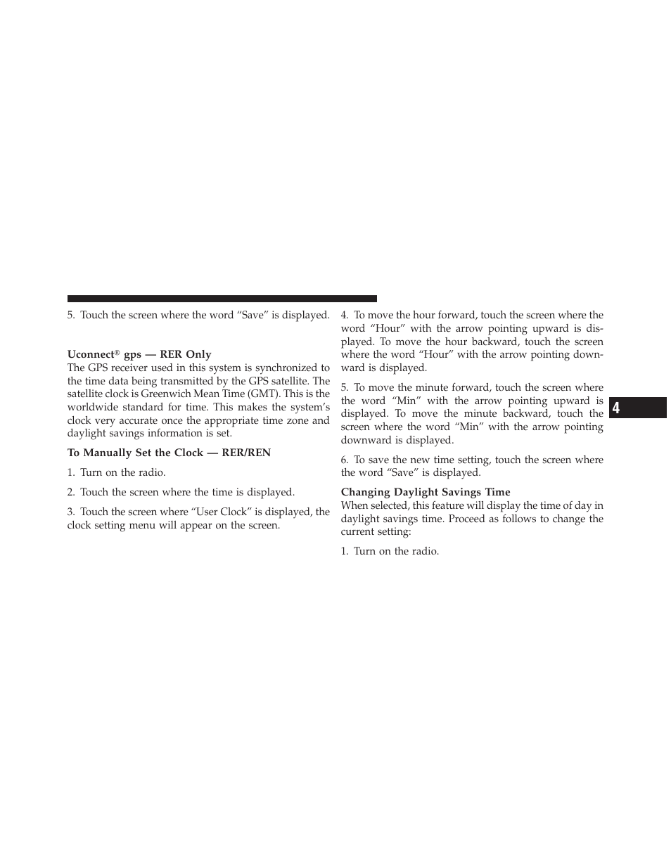 Clock setting procedure — rer/ren radio, Clock setting procedure — rer/ren, Radio | Jeep 2010 Grand Cherokee SRT - Owner Manual User Manual | Page 188 / 407