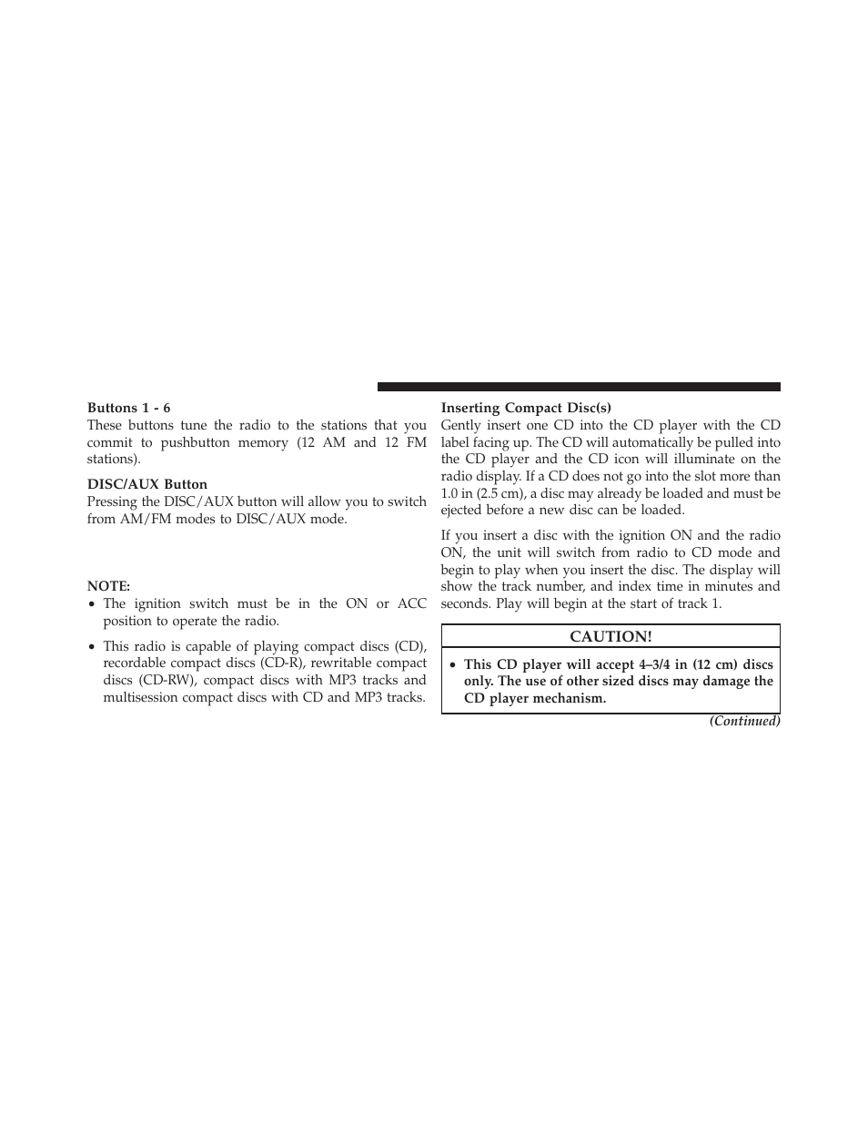 Operation instructions — cd mode for cd, And mp3 audio play | Jeep 2010 Grand Cherokee SRT - Owner Manual User Manual | Page 205 / 407