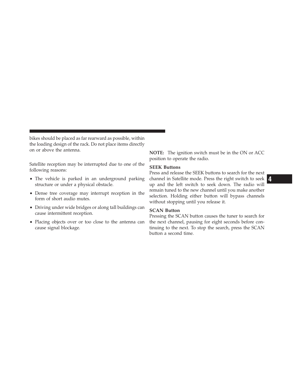 Reception quality, Operating instructions - uconnect, Multimedia (satellite) mode | Jeep 2010 Grand Cherokee SRT - Owner Manual User Manual | Page 218 / 407