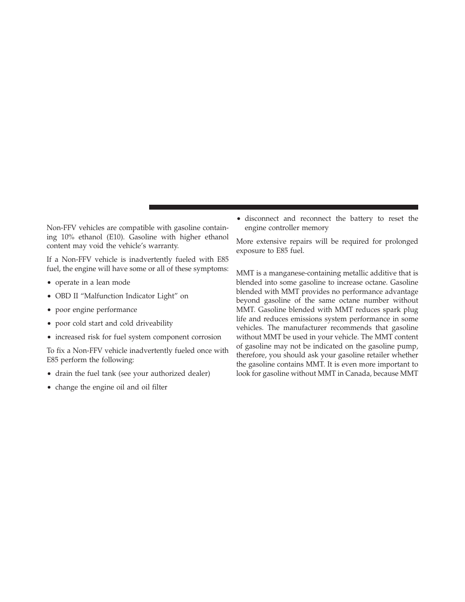 E85 usage in non-flex fuel vehicles, Mmt in gasoline | Jeep 2010 Grand Cherokee SRT - Owner Manual User Manual | Page 285 / 407