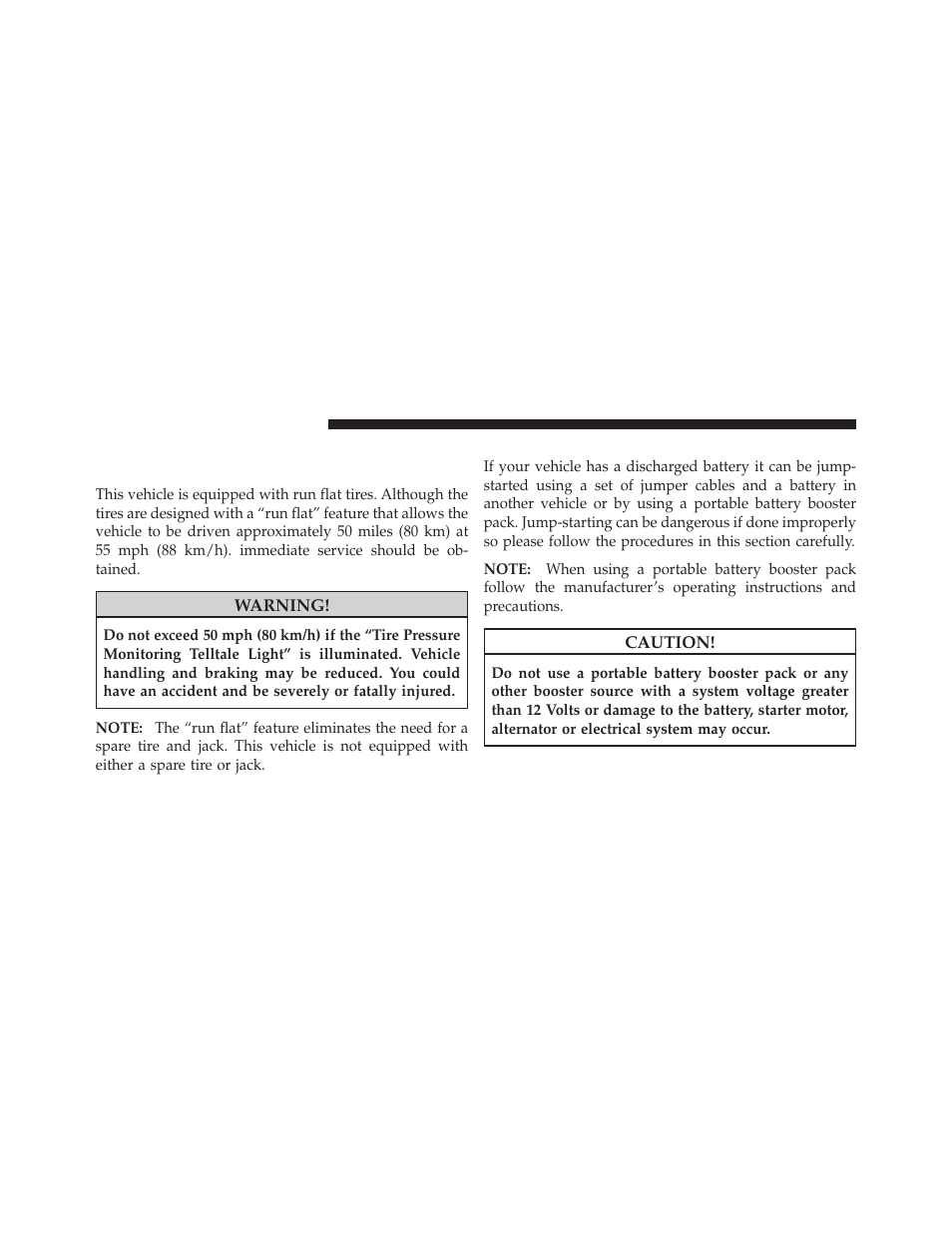 Jacking and tire changing, Run flat tires, Jump-starting procedures | Jeep 2010 Grand Cherokee SRT - Owner Manual User Manual | Page 305 / 407