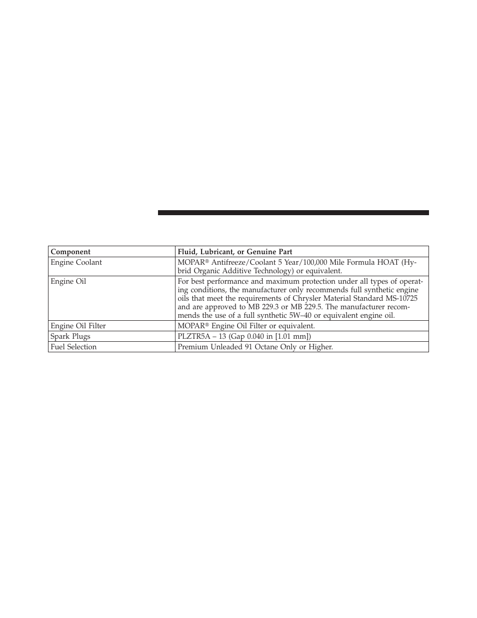 Fluids, lubricants, and genuine parts, Engine | Jeep 2010 Grand Cherokee SRT - Owner Manual User Manual | Page 357 / 407